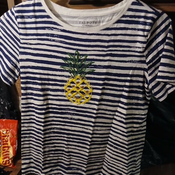 Talbots Petite Sequined Pineapple Tee, Size P - Picture 1 of 1